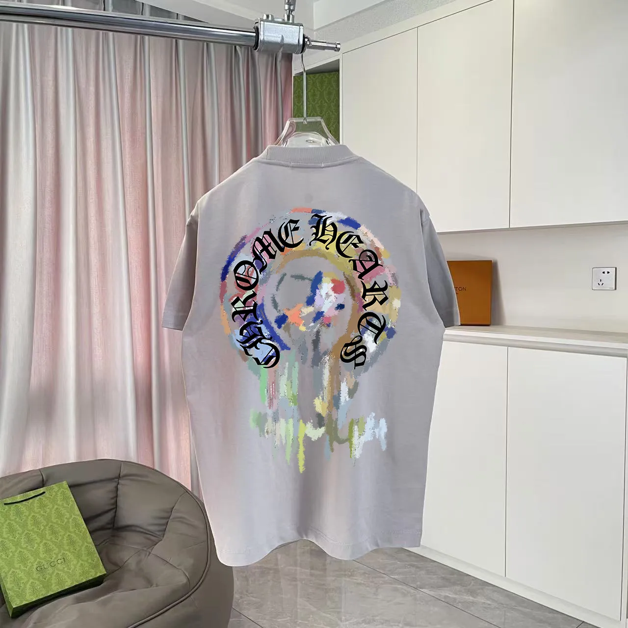 🅿️170 ch Cro* 2025 summer new style Sanskrit cross horseshoe print short-sleeved T-shirt customized fabric 300g same style for men and women Size: S M L XL XXL five sizes Color: black white pink iron gray